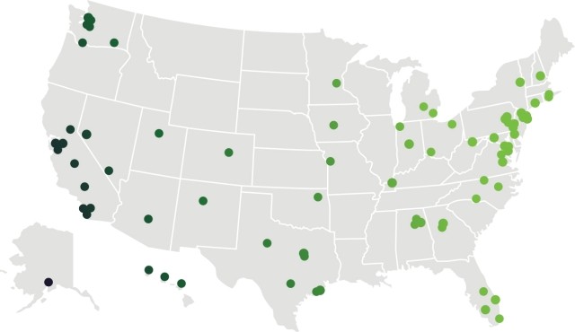 A map showing the large network of centers in the US